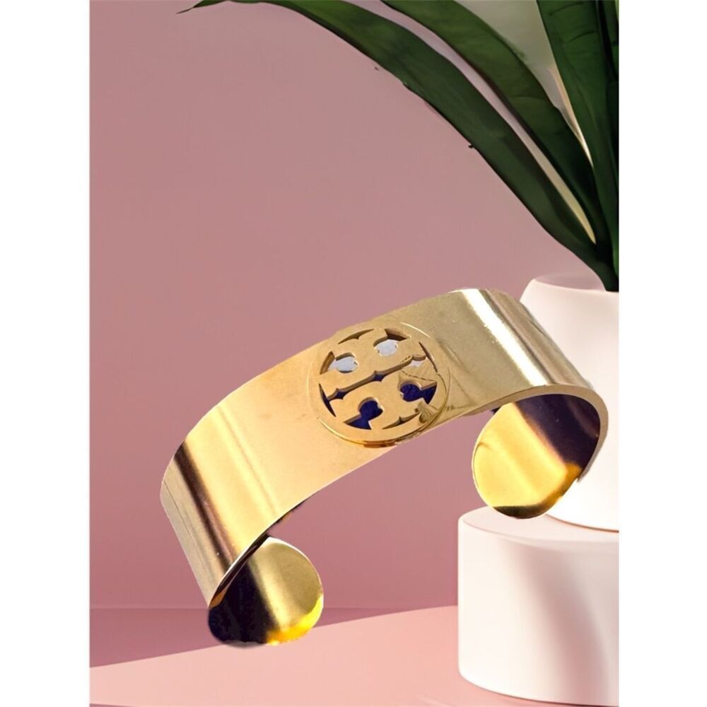 TORY BURCH GOLD LOGO CUFF BRACELET